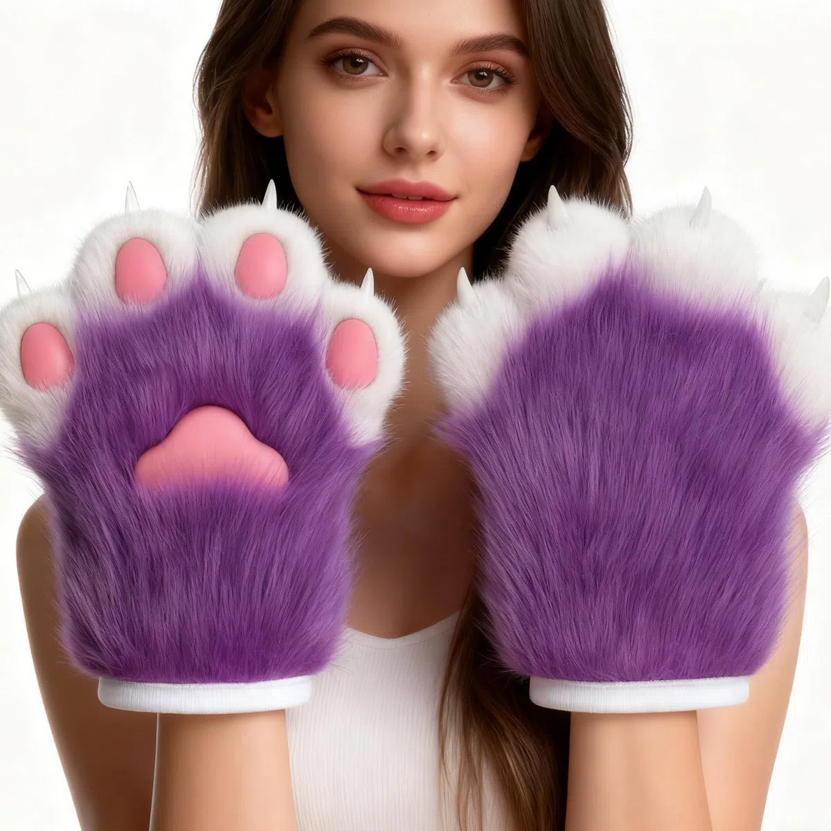 Guantes peludos de felpa con patas de gatos, guantes de patas de animales para eventos temáticos de vacaciones, disfraces para mujeres y niñas, accesorios de disfraces, guantes cálidos para niños