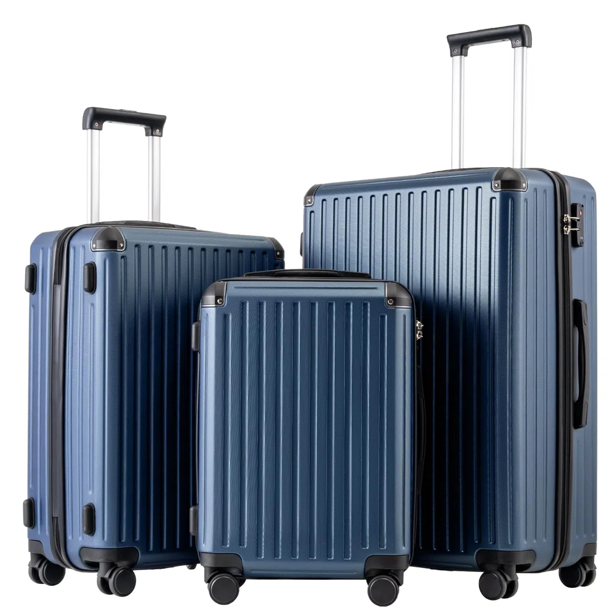 COOLIFE Juego de Maletas 3 Piezas, Maleta de Cabina, Mediana y Grande | Rígidas en PC+ABS para Vacaciones y Viajes Familiares, Cerradura TSA, Cremallera YKK y 4 Ruedas Dobles, Azul Oscuro