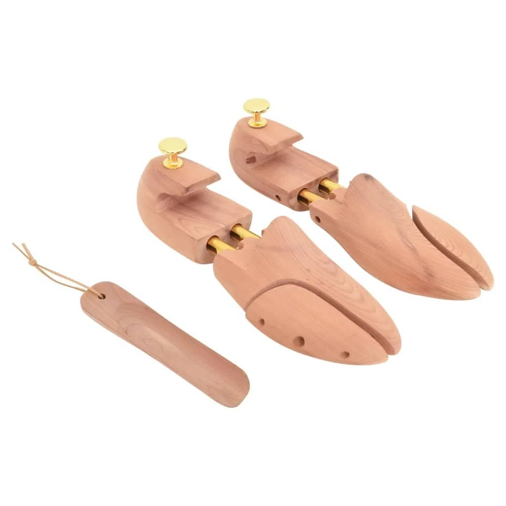 Horma de zapatos de madera maciza de cedro con calzador ajustable para la UE 38-39, dilatador de zapatos y moldeador de zapatos planos, cuida, ensancha, moldea y protege contra arrugas y