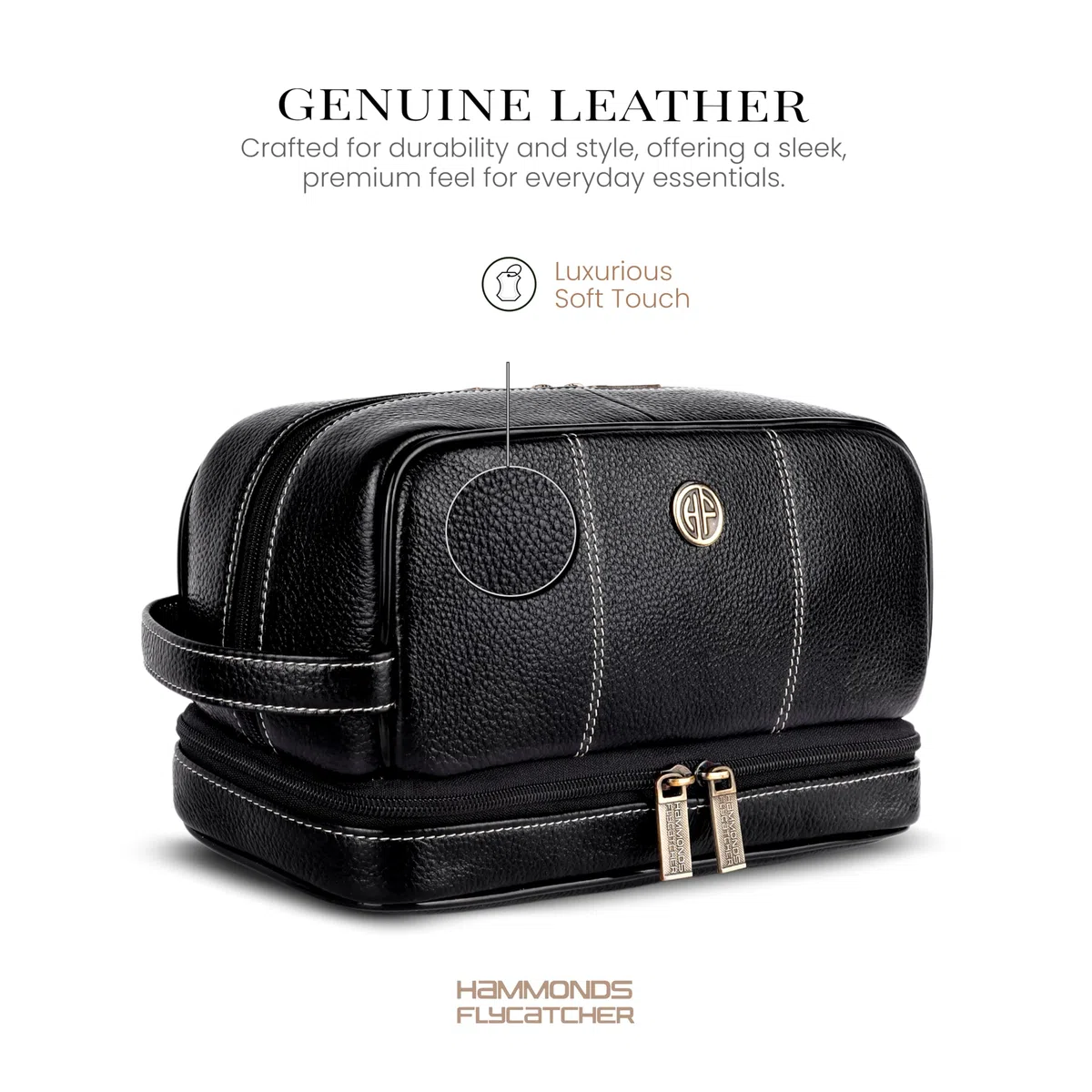 Hammonds Flycatcher Bolsa de afeitado de cuero genuino para hombre, kit de cuero Dopp, bolsa de aseo de viaje, organizador de kit de higiene y aseo personal, cuero libre de crueldad y estuche de