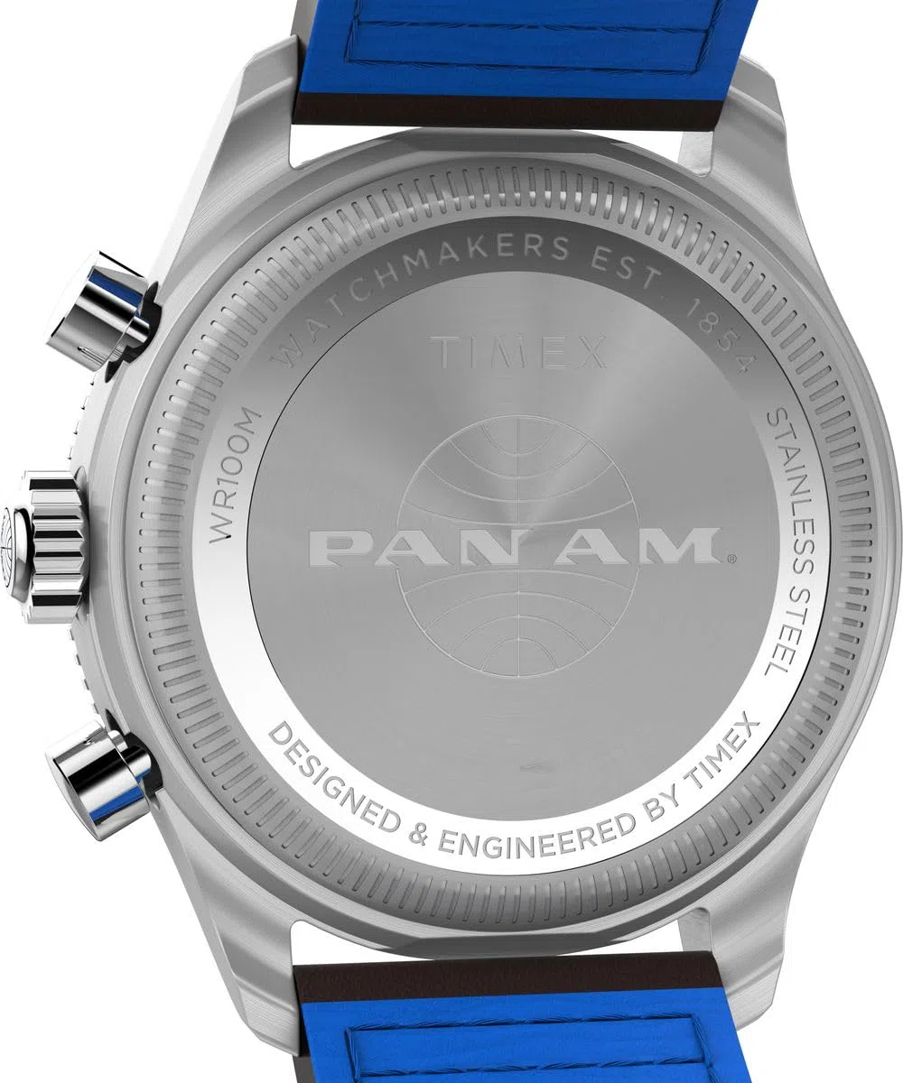 Timex Cronógrafo Flyback x Pan Am (43 mm), Esfera Azul, Correa de Piel marrón TW2W97200