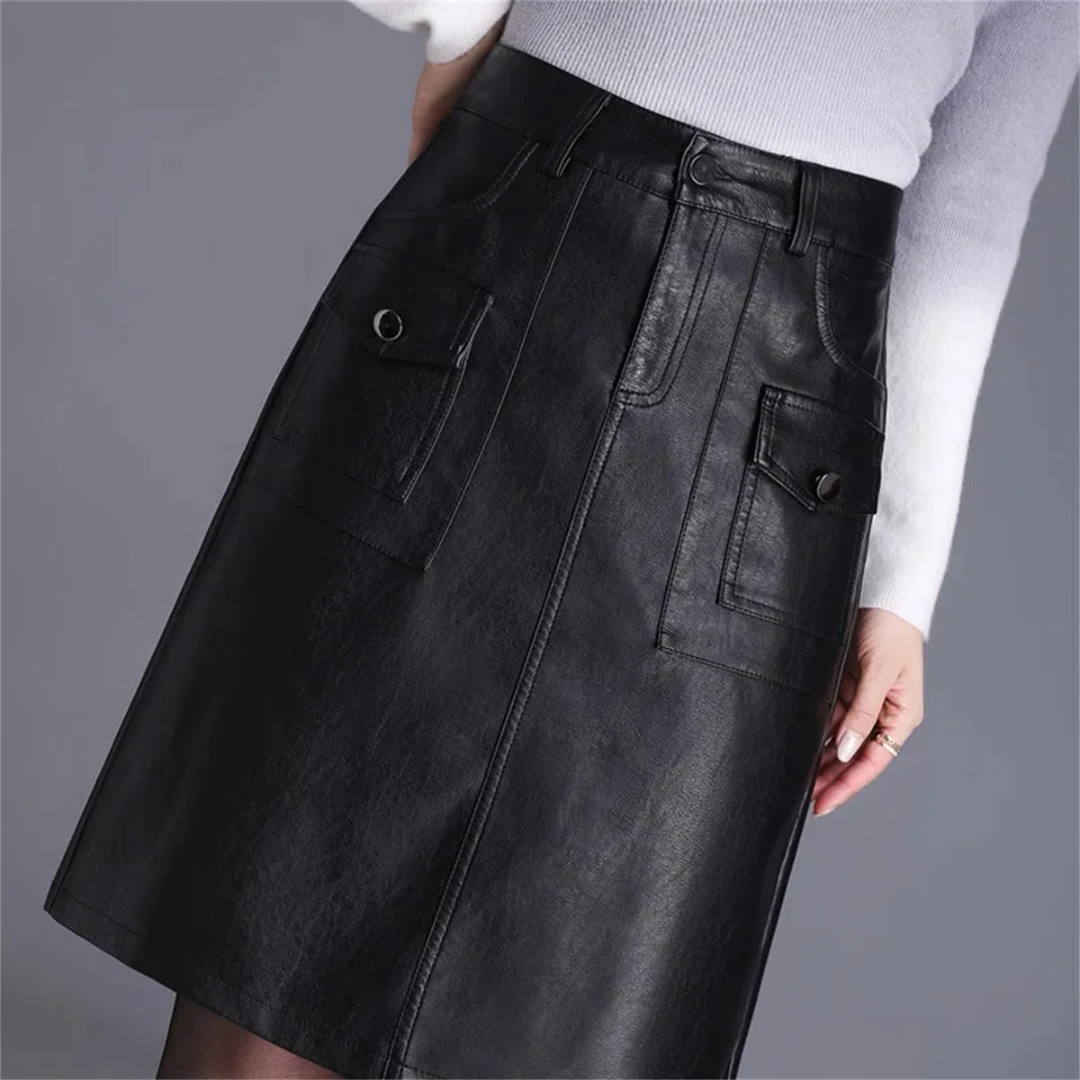 Falda corta de piel sintética para mujer, elegante falda corta de invierno de cintura alta
