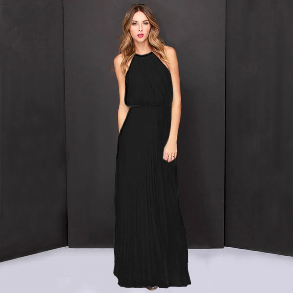 Vestido Elegante Mujer Verano Sin Mangas Casual Vestidos Largo Fiesta Sexy Cuello Halter Vestido de Cóctel Festivo para Mujer