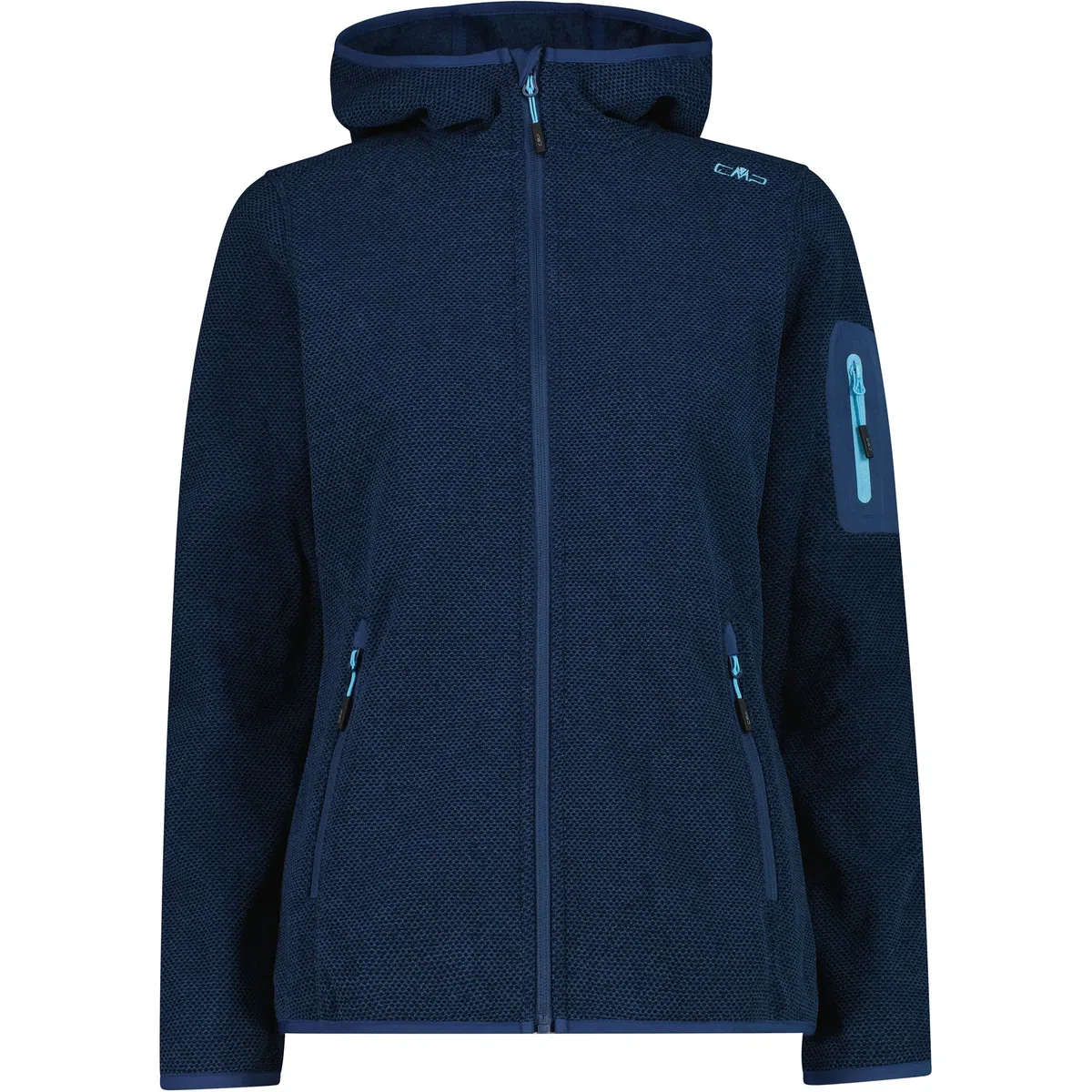 CMP Knit-Tech Chaqueta Polar Mujer con Capucha talla L | Fleece jaspeado cálido, inserto cortaviento, capucha fija, bolsillos con cremallera y bolsillo en manga.