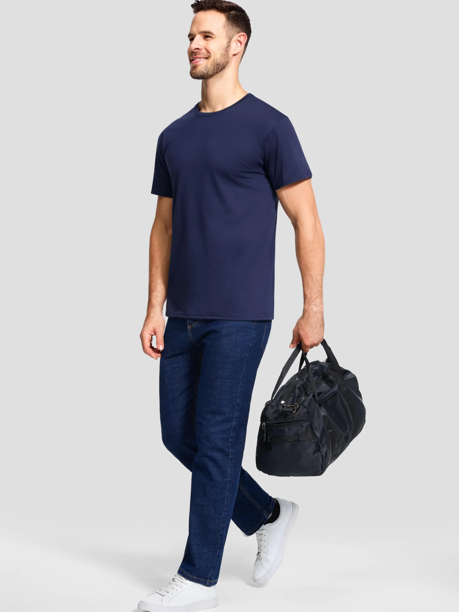 Paquete de 5 camisetas de algodón para hombre, cuello redondo, transpirables, de manga corta, básicas, lisas, para hombre, M-5XL, paquete múltiple