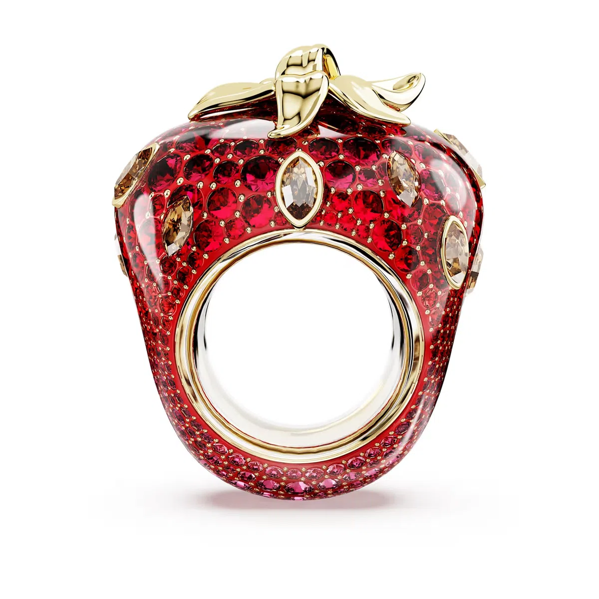 Swarovski Anillo Idyllia, corte mixto, fresa, rojo, chapado en oro, talla 58