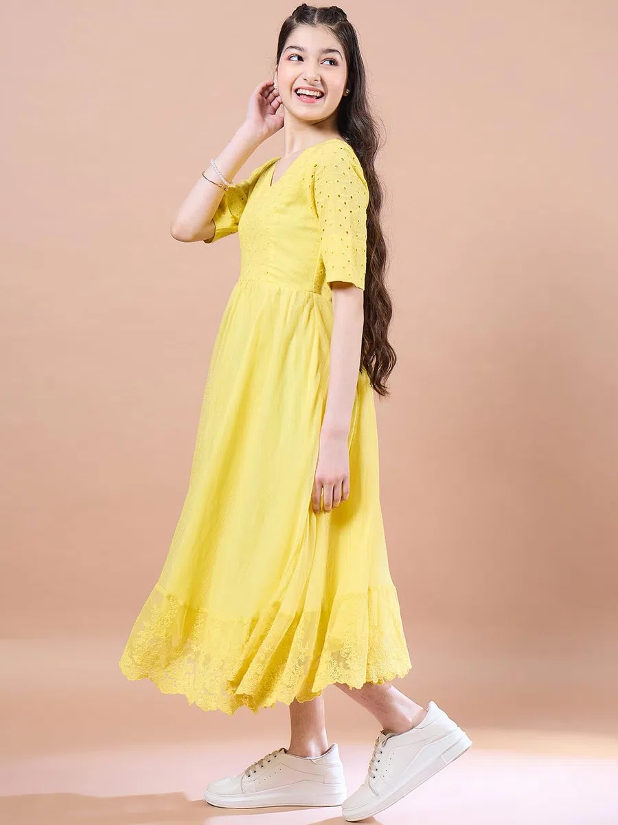 Pspeaches Vestido largo hasta la pantorrilla de algodón para niñas