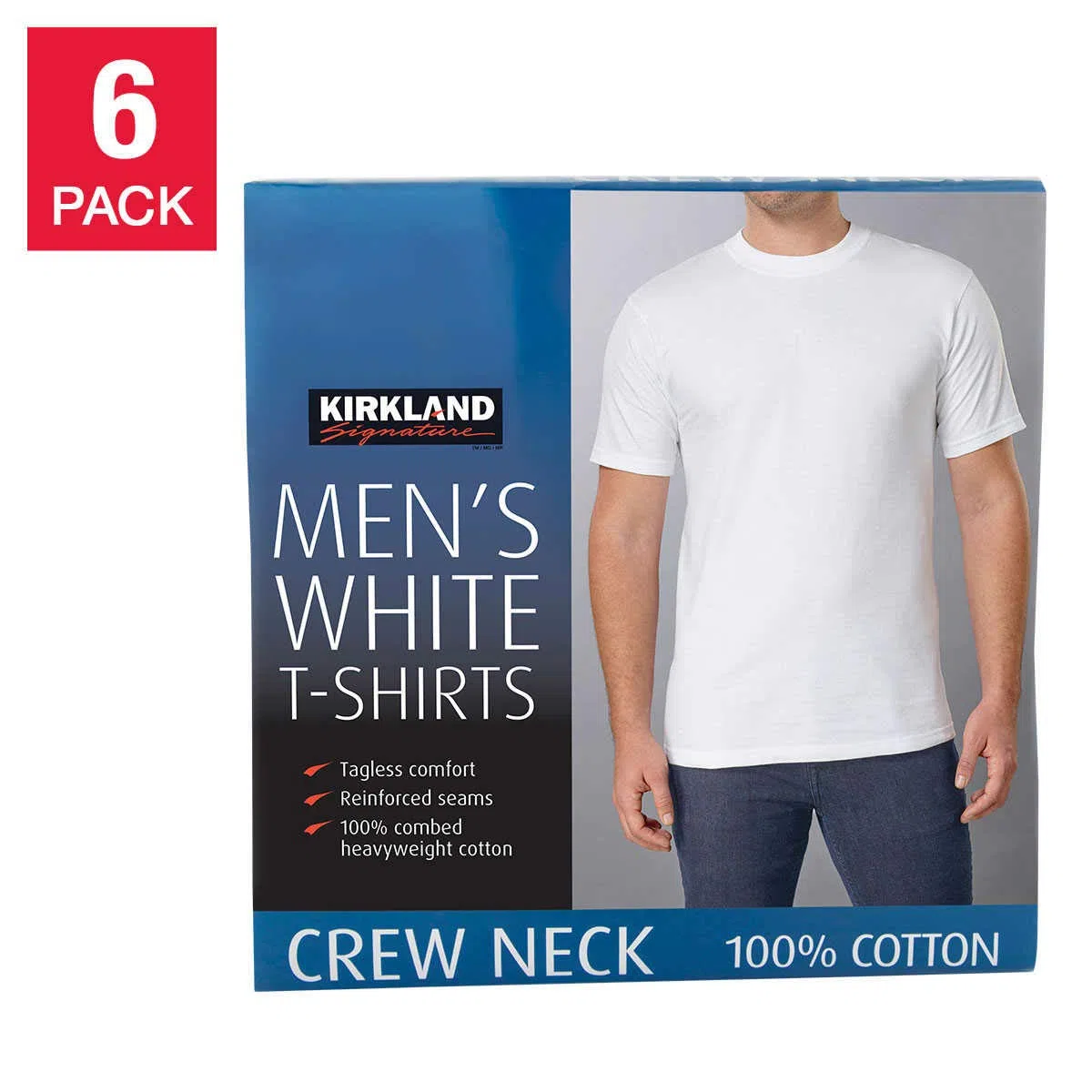 Kirkland Signature - Camisetas de cuello redondo para hombre, 100 % algodón (paquete de 6)