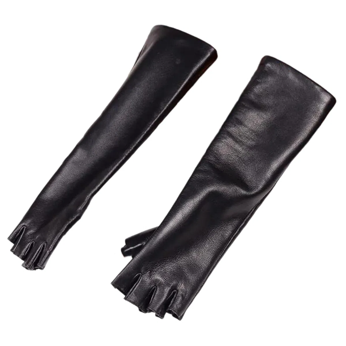 Guantes largos de piel de oveja auténtica para mujer, con medio dedo, longitud de ópera, formal, para fiesta de noche