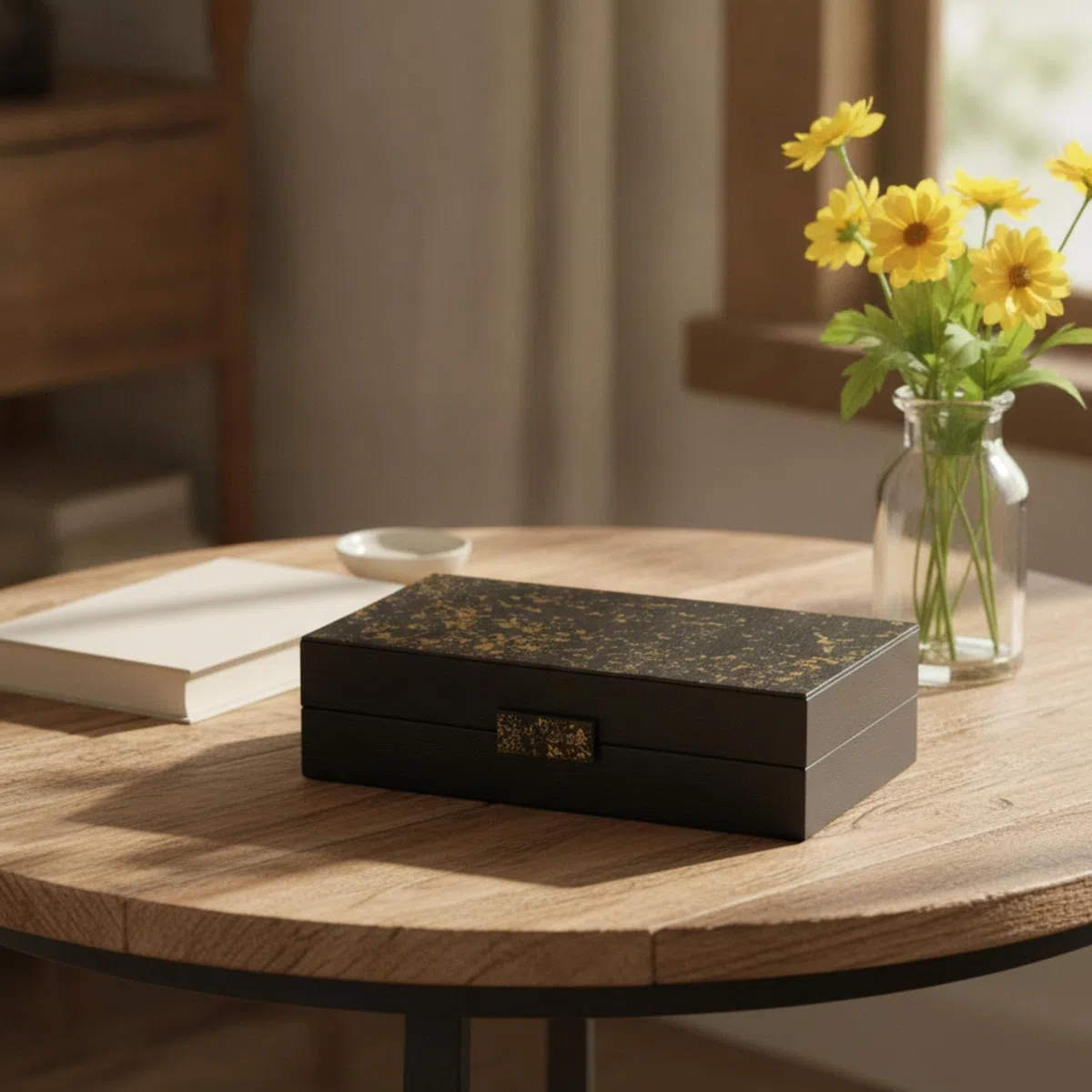 Caja Madera con Tapa Compacto Organizador Mesa Multiusos Joyero para Escritorio, Serie Dorada - Madera Tibetana · Caja De Almacenamiento Octogonal Alta