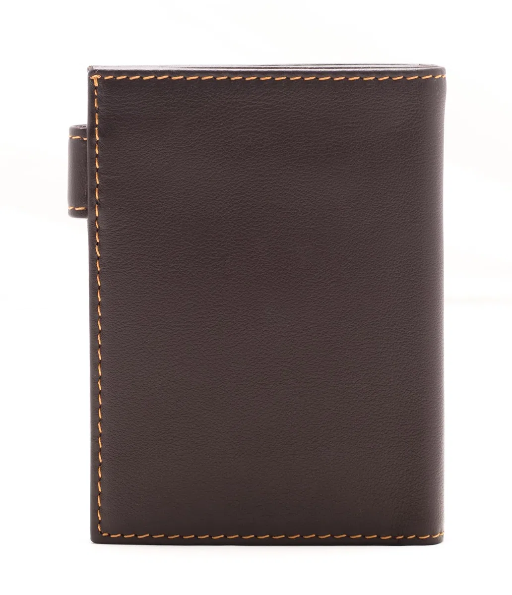 PE228 Cartera Marron de Piel Legitima con Broche Exterior y Monedero Interior para Hombre | Billetera con Protección RFID, Doble Billetero.
