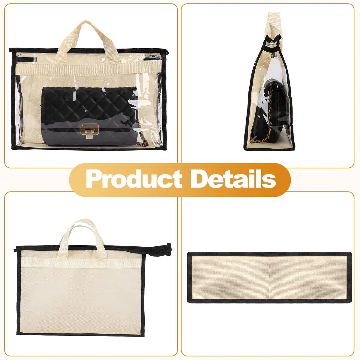 Paquete de 5 bolsas de polvo para bolsos, bolsas de polvo con cremallera y asa, bolsa de almacenamiento transparente antipolvo para colgar en el armario (grande)