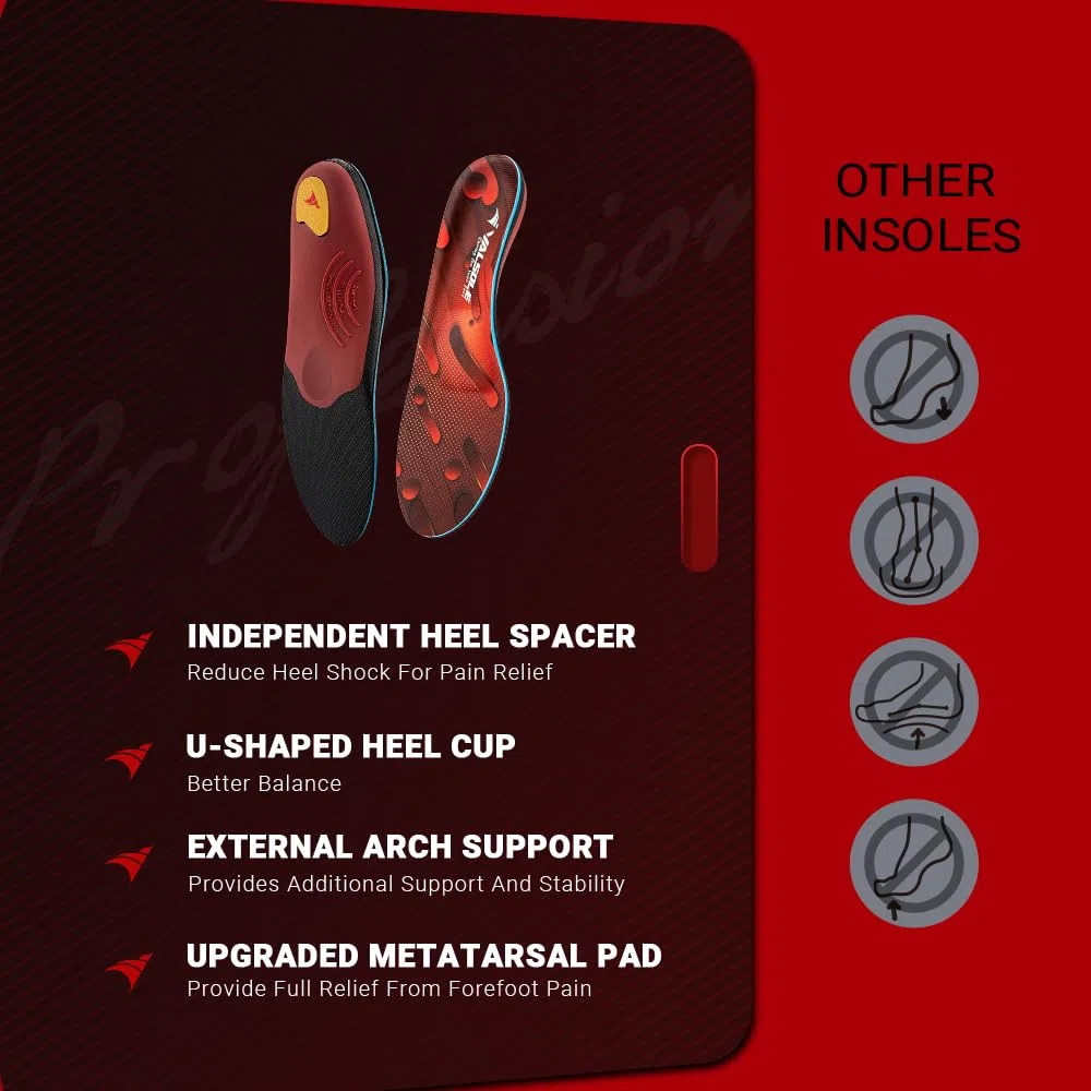 VALSOLE Plantilla de soporte de arco alto para fascitis plantar de más de 220 libras para hombres y mujeres, inserto ortopédico de apoyo resistente, alivia los pies planos, arco alto, dolor de pies,