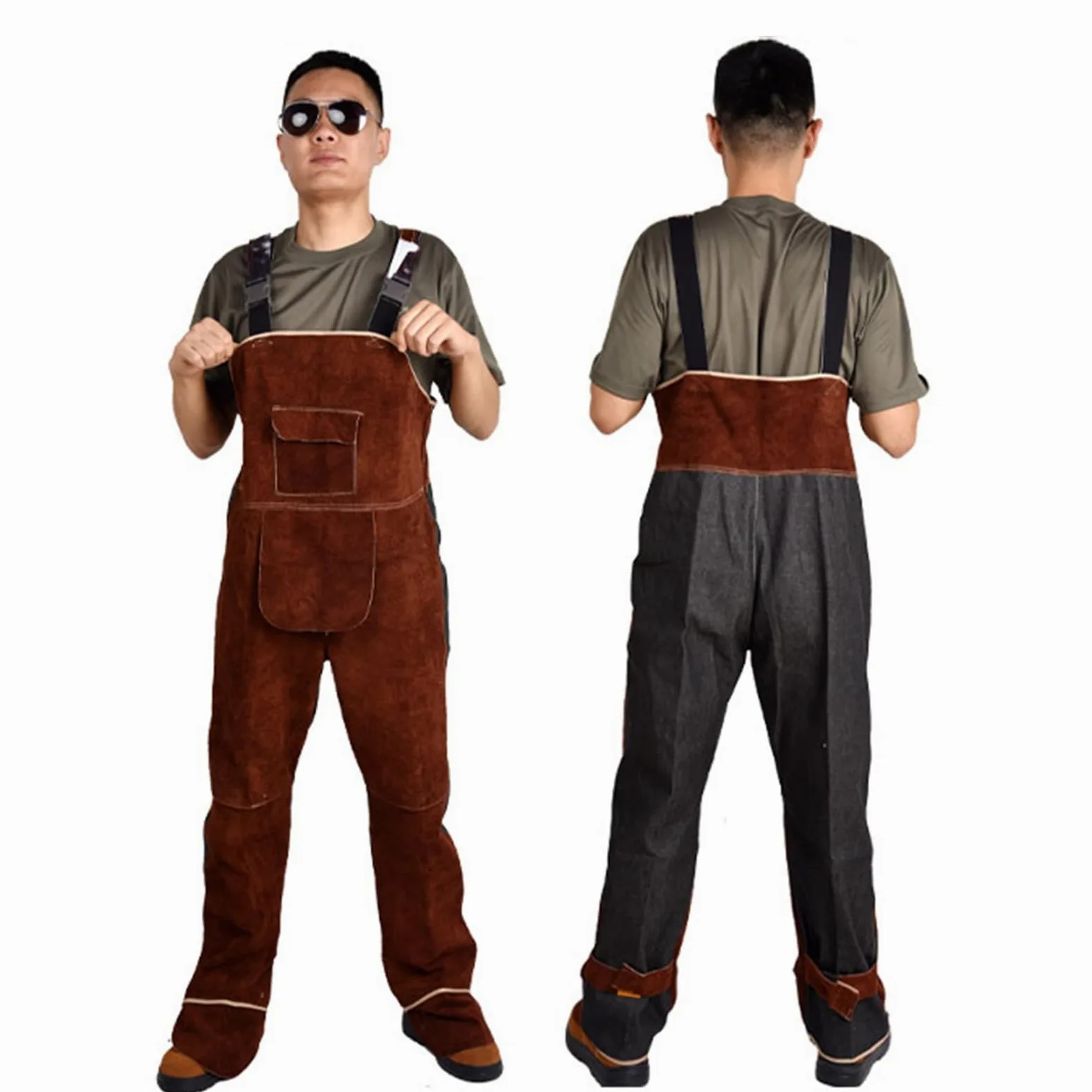 Mono de Cuero para soldar, Pantalones de Piel de Vaca antiescaldaduras, Resistente al Fuego, para Hombres y Mujeres