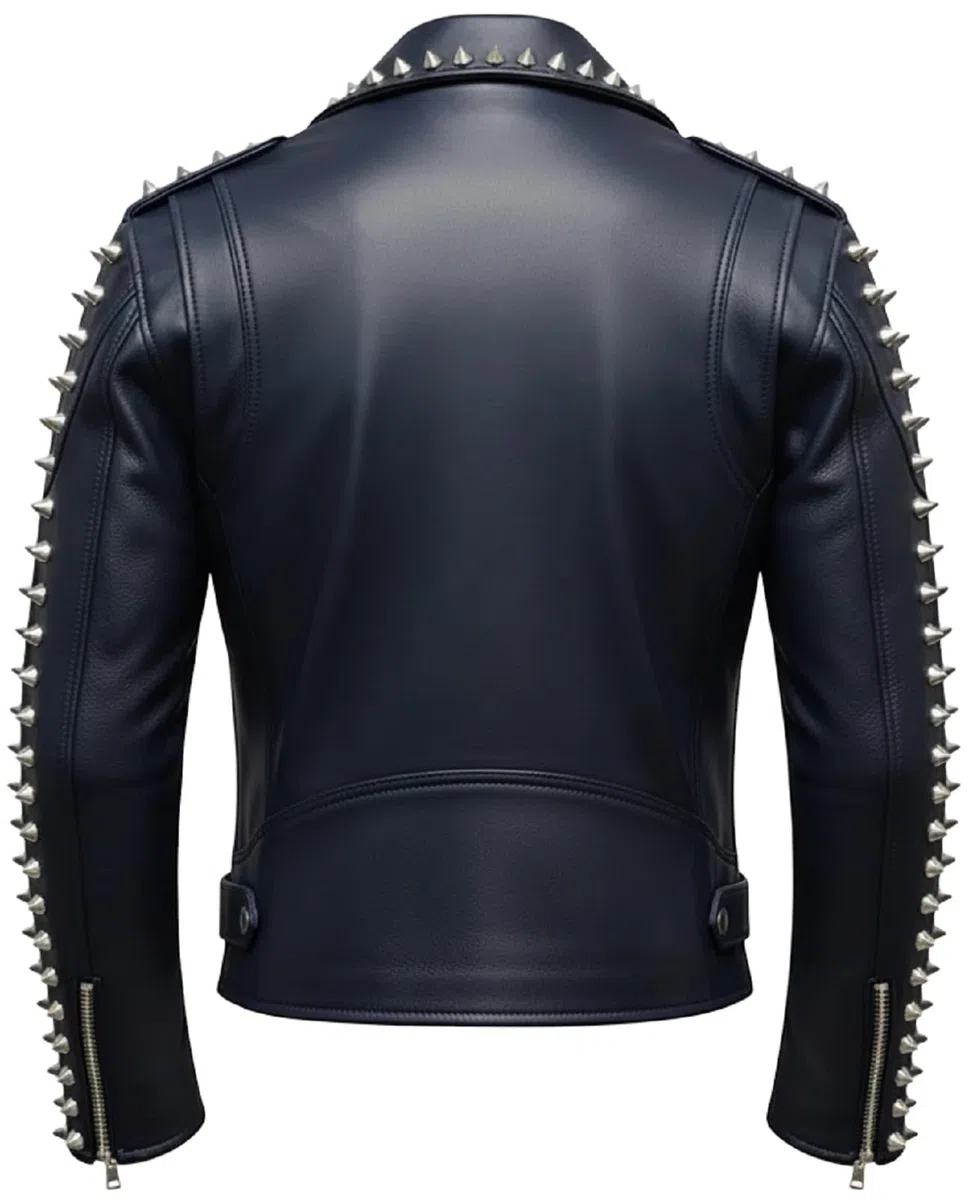 Chaqueta de cuero azul marino con tachuelas para hombre, ropa de abrigo punk rock con pinchos para Halloween