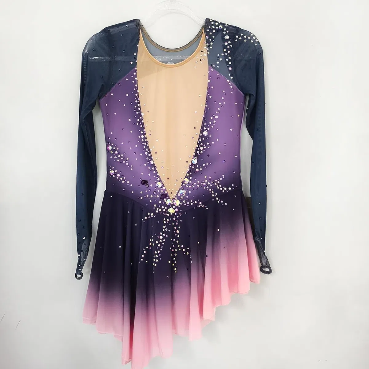 Vestido de Patinaje Artistico para Niña Mujeres Pedrería Manga Larga Niñas Vestido Bailarina con Gimnasia Rítmica Maillot de Patinaje Competición Traje de Baile
