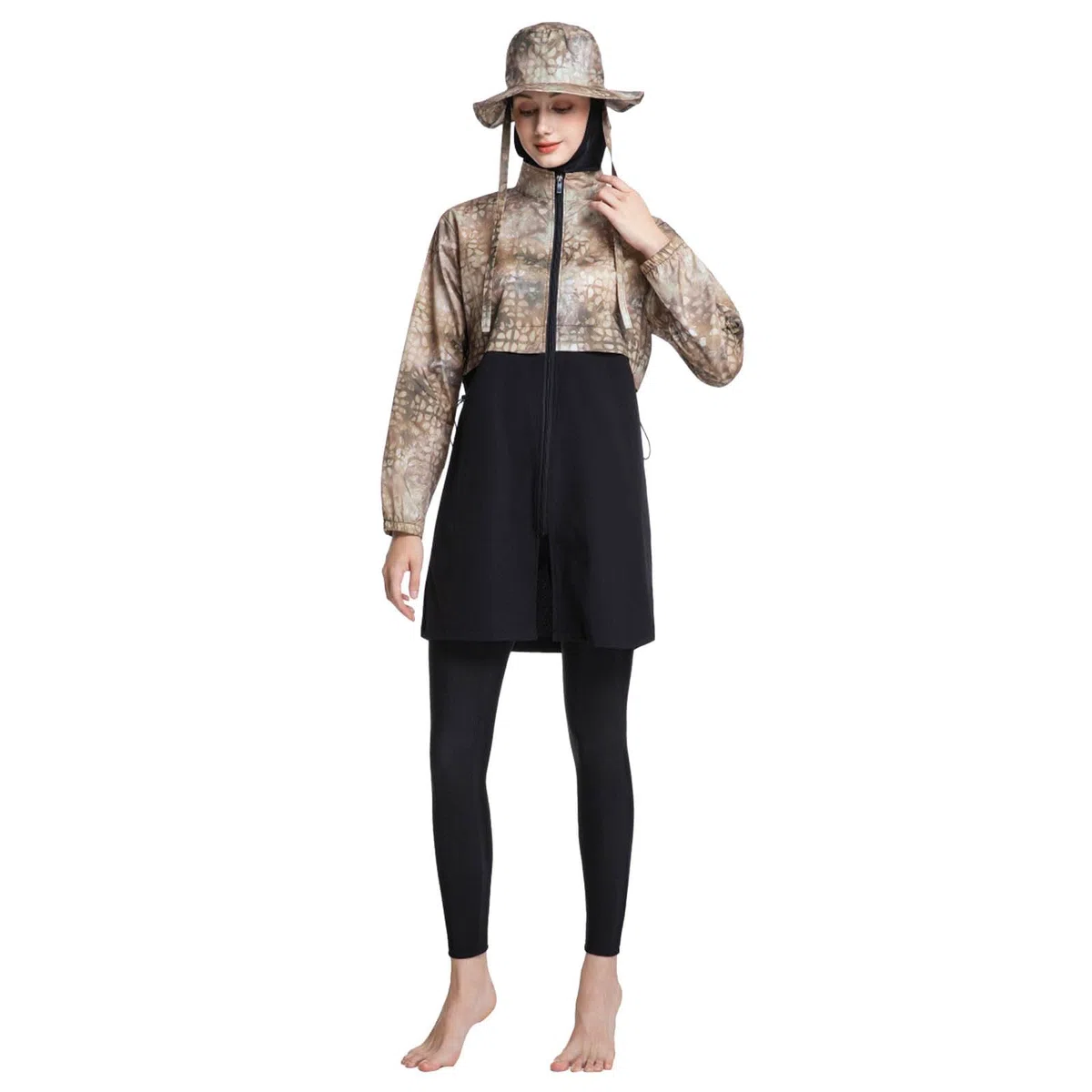 2026 Conjunto de traje de baño de ramadán de manga larga con gorro de natación para mujer, 4 piezas, ropa de playa musulmana para surf, buceo, actividades navideñas
