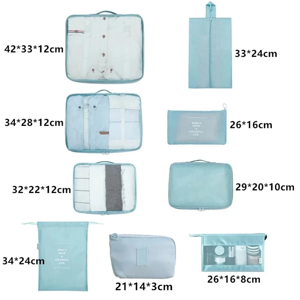 Juego de 9 bolsas organizadoras viaje for guardar maletas, organizador equipaje, ropa, sujetadores y zapatos(9PCS Beige)