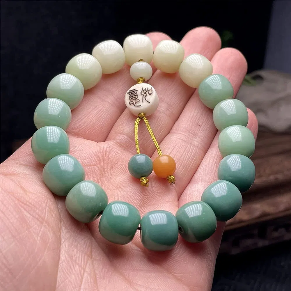CCXXYGWJ Rosario Budista de Cuentas, Cuentas de oración Budista tibetana, raíz de Bodhi Verde, Pulseras de un Solo círculo, Cuentas de Buda Que Pueden traer Felicidad, Riqueza y Salud, Adecuado para