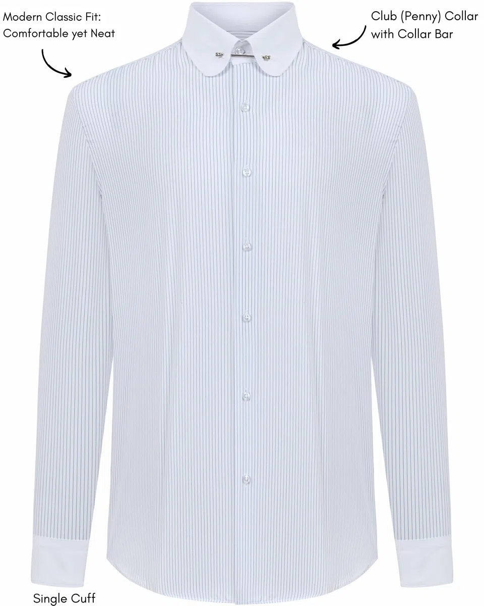 Camisa Hombre Cuello Redondo con Barra | Camisas de Negocios y Camisas Casuales de Corte Ajustado y Manga Larga