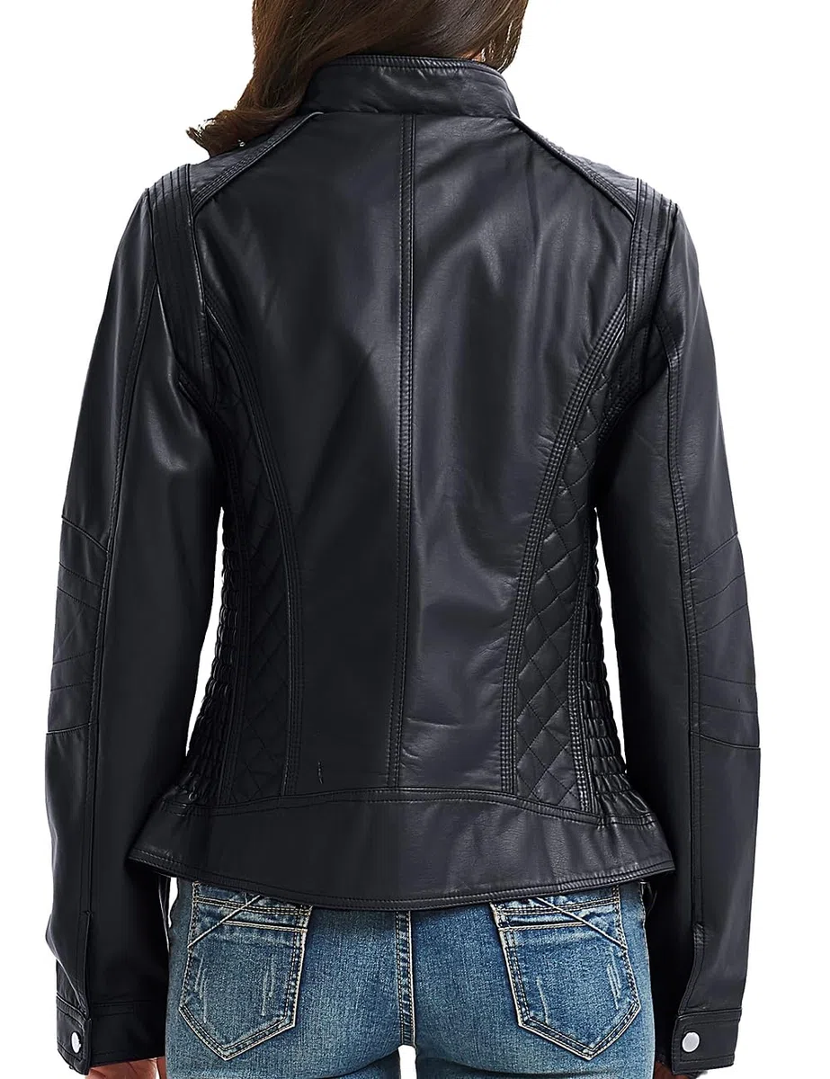 BELLIVERA Chaqueta de Cuero PU para Mujer, Chaqueta con Bolsillos con Cremallera, Chaqueta Corta para el Otoño, Primavera