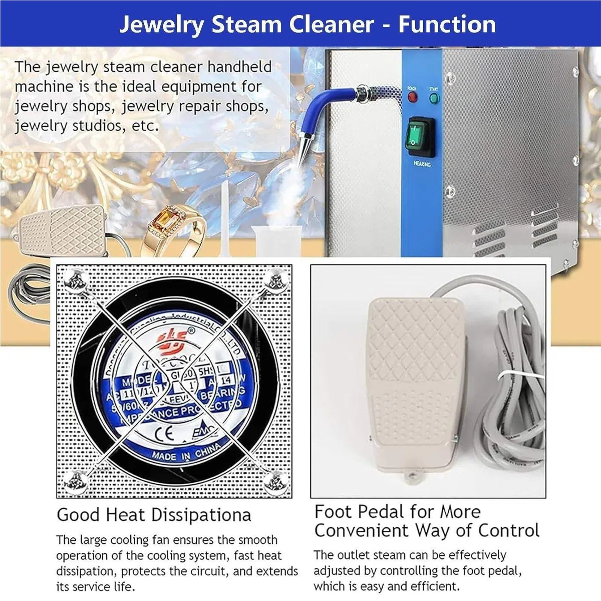 Limpiador de para Joyas Maquina con Calentador Acero Inoxidable Equipo de Lavado para Limpieza Oro Plata 2L 1300W Profesional Laboratorio Estudio