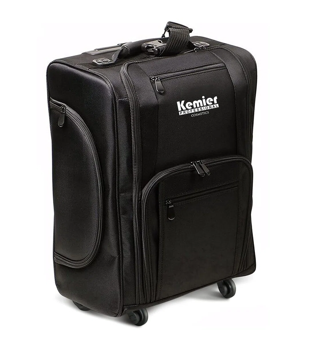 Organizador de Cosméticos Portable, Estuche de Maquillaje con Ruedas de Nylon Suave con Bolsos, Negro