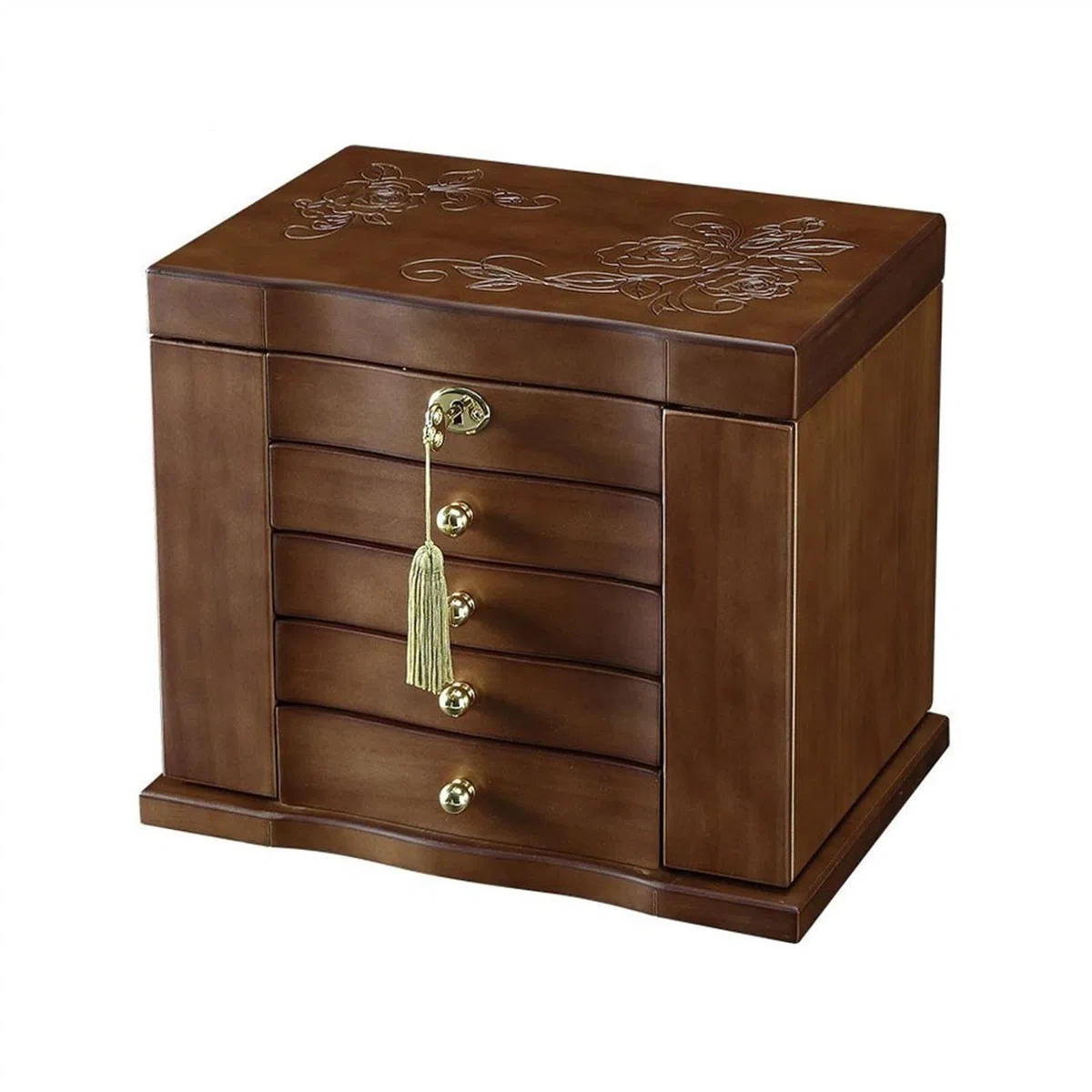 Joyero de madera con cerradura, organizador de almacenamiento grande de múltiples capas para mujeres, regalo de cumpleaños para ella