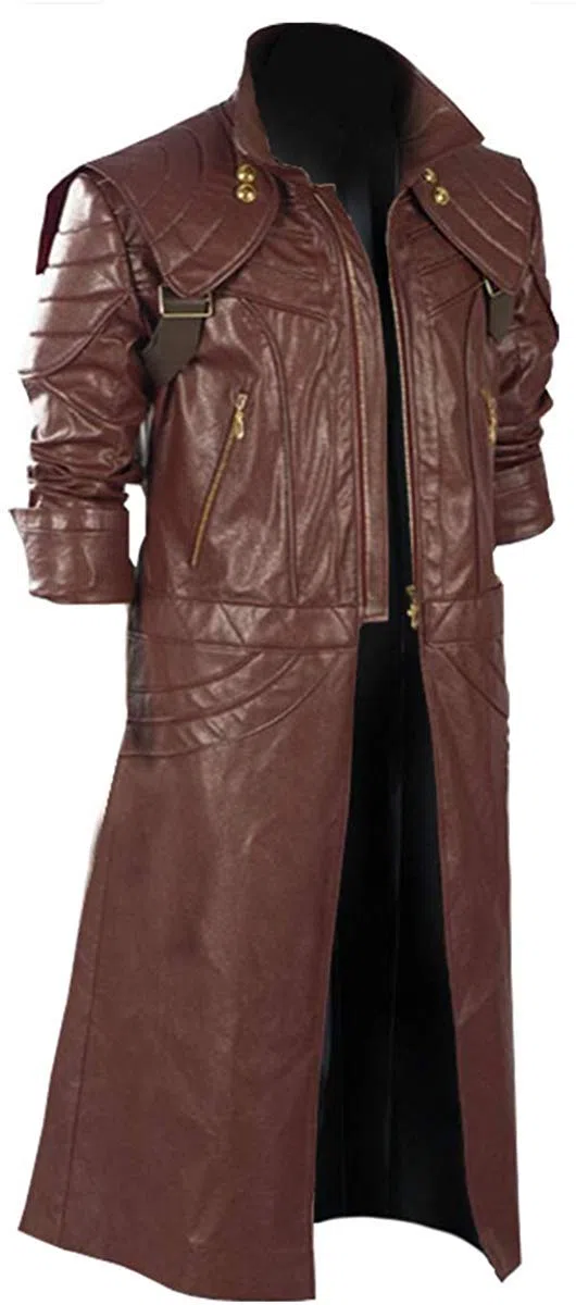 Gabardina Devil Cry 5 Game Dante | Abrigo largo de cuero granate para hombre