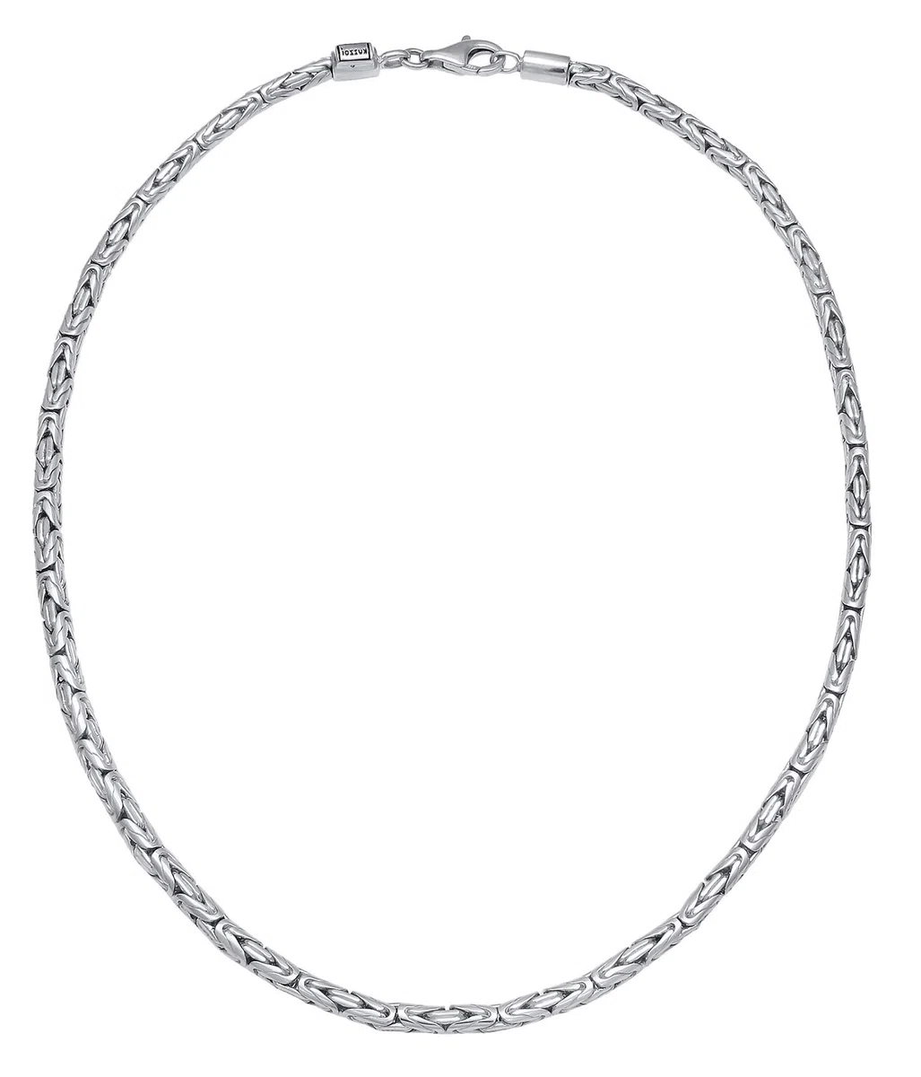 Kuzzoi Exclusivo collar de plata 925 para hombre (4 mm), cadena bizantina de plata maciza para hombre sin colgante, longitud 50 cm – 60 cm, 0109841420, 50 cm, Plata esterlina, Plateado