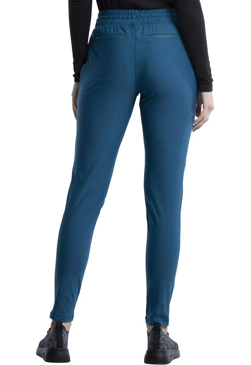 Cherokee CK840 - Conjunto de ropa quirúrgica para mujer, 7 bolsillos, cuello en V, dobladillo curvado CK840 y pantalón de pierna cónica de tiro medio con cordón CK095, azul caribeño, camiseta 2XL /