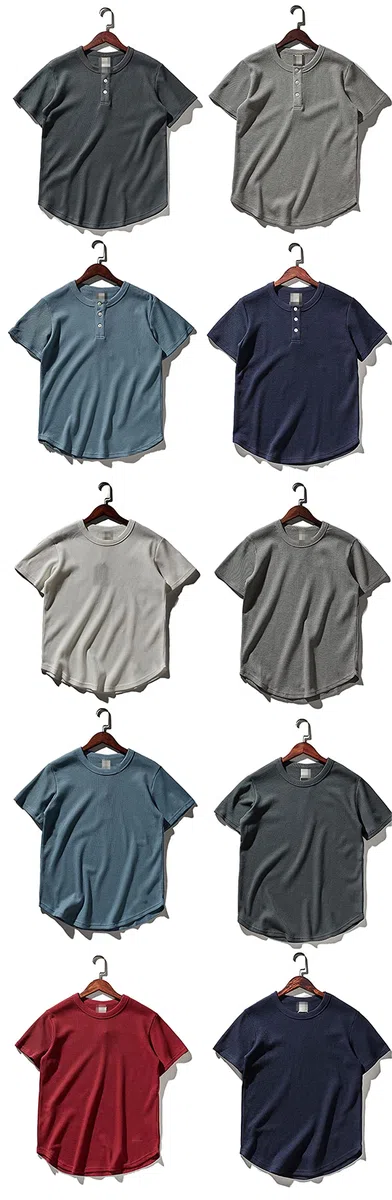 Vogrtcc Camiseta de cuello Henry para hombre, manga corta, estilo casual, holgada, 32005, M