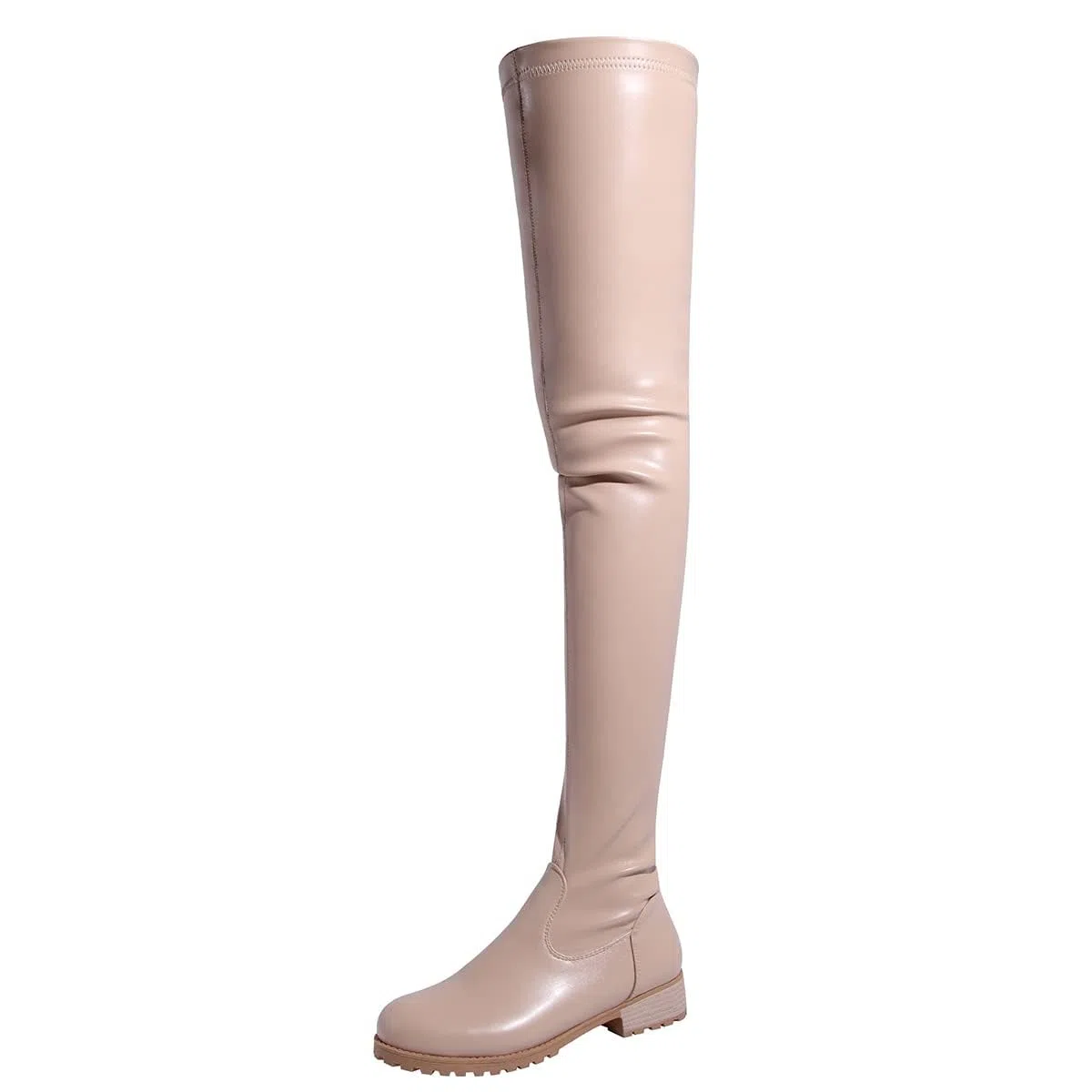 Botas Altas hasta el Muslo para Mujer,Botas Invierno elásticas por Encima la Rodilla Cremallera Punta Redonda tacón bajo Grueso,Botas Combate cómodas,Botas largas Motociclista,Apricot,35.5 EU