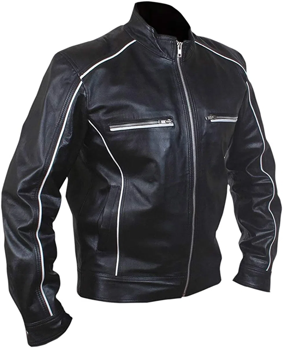 Mayhem - Chaqueta de cuero para motociclista a rayas estilo Fight Club para hombre