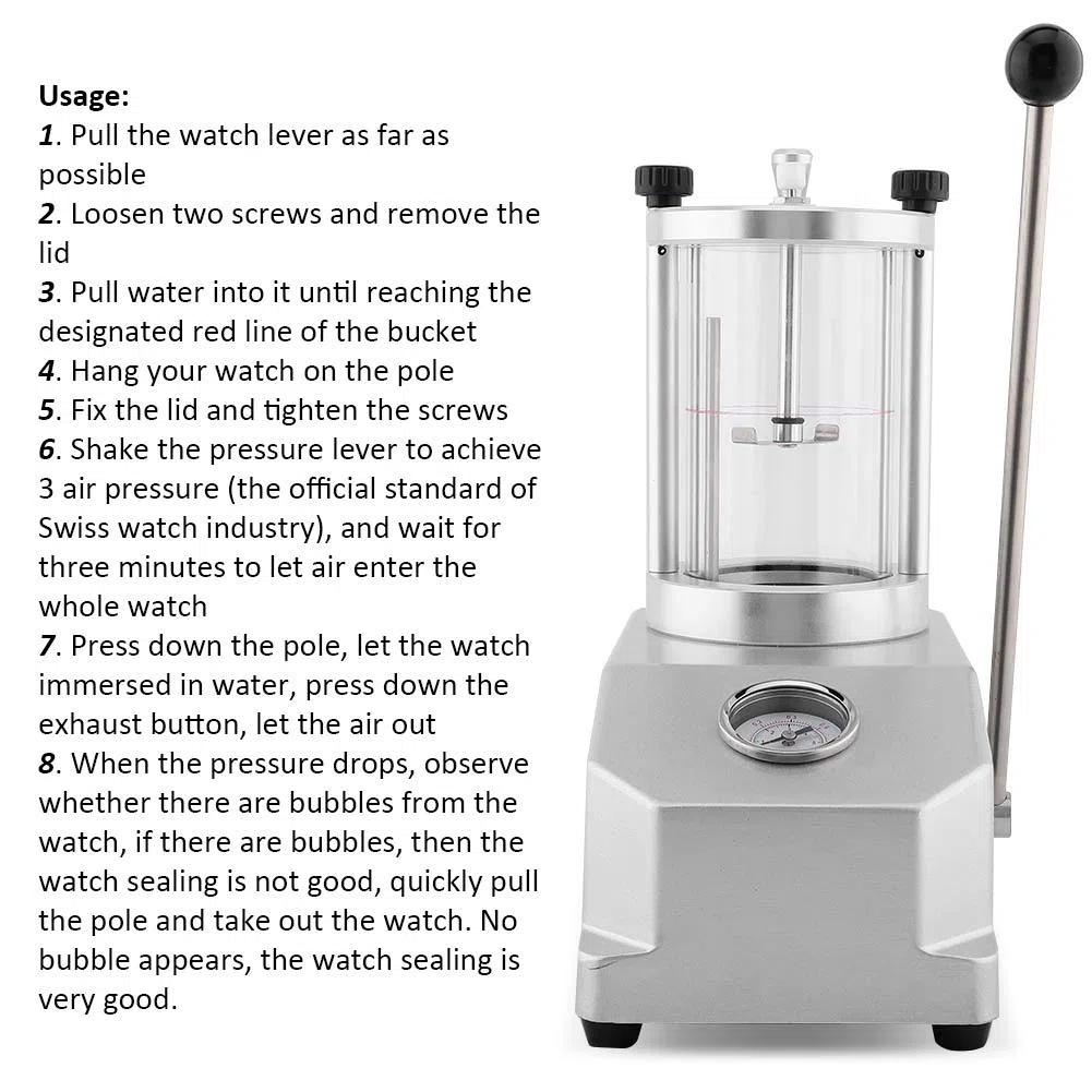Herramienta de Prueba Resistente Al Agua para Relojes, Probador de Presión Profesional para Pruebas Precisas de Relojes de hasta 6 ATM, Perfecto para Relojeros y Entusiastas, 1 Unidad