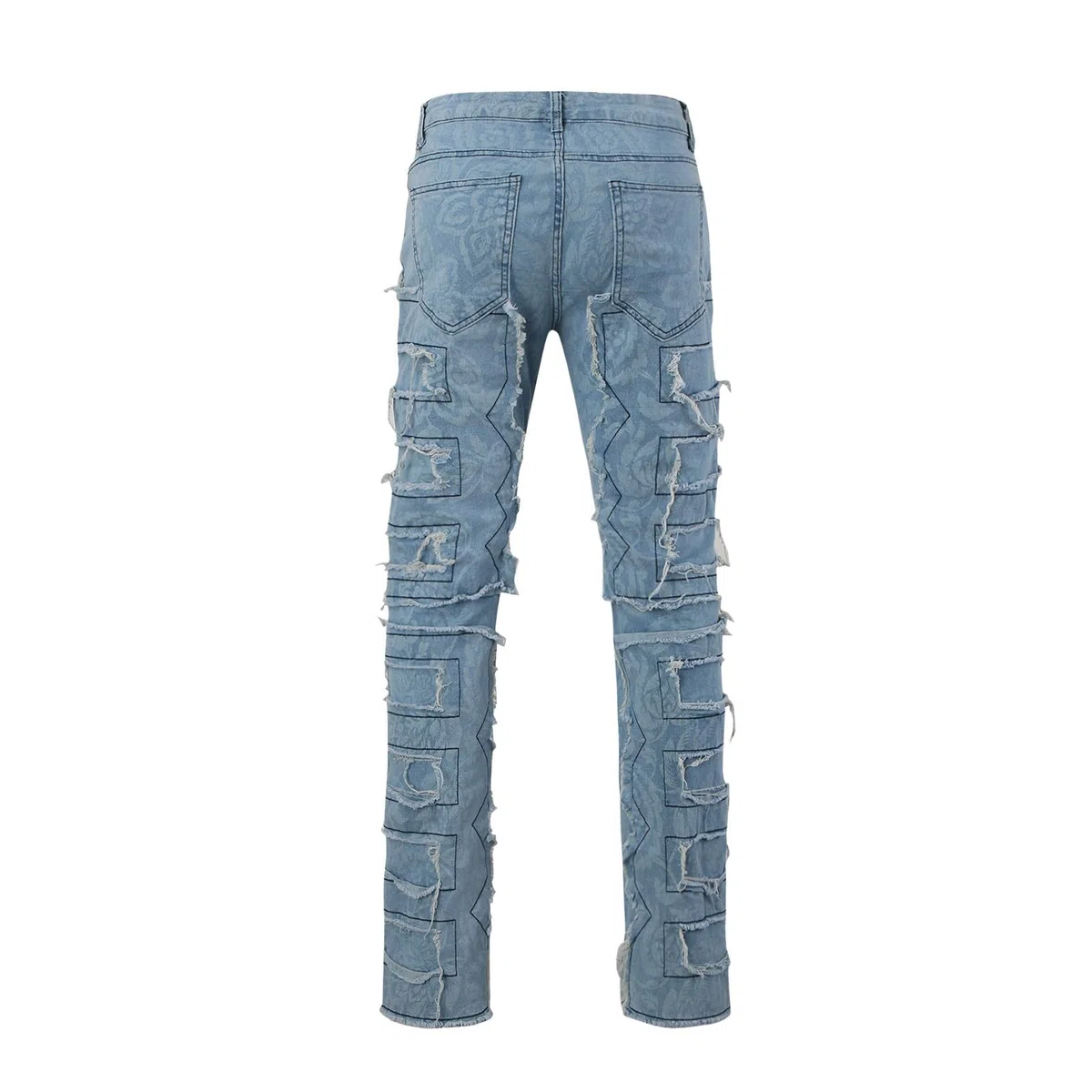Jeans Blanco Hombre-Pantalones Vaqueros Corte Recto con decoración borlas Creativas para Hombre, Pantalones Vaqueros Informales Estilo Callejero Estiramiento Medio para Todas Las Estaciones