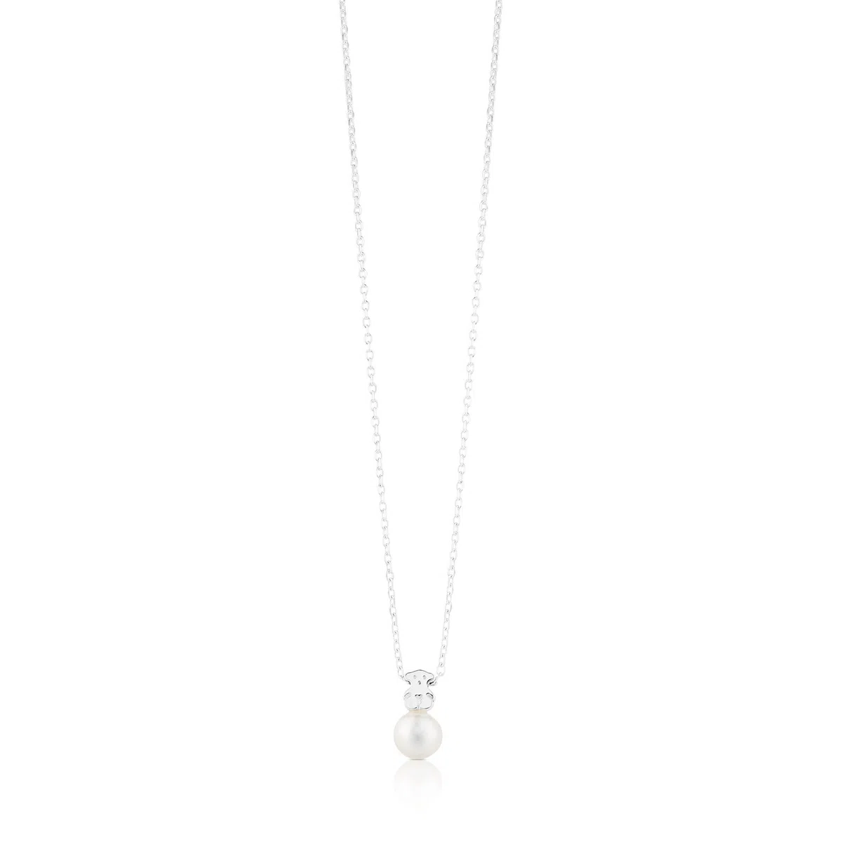 TOUS Collar de Plata de Primera Ley para Mujer con Motivo de Oso y Perla de 0,8cm, 45cm de Largo, Atemporal y Versátil, Colección Sweet Dolls