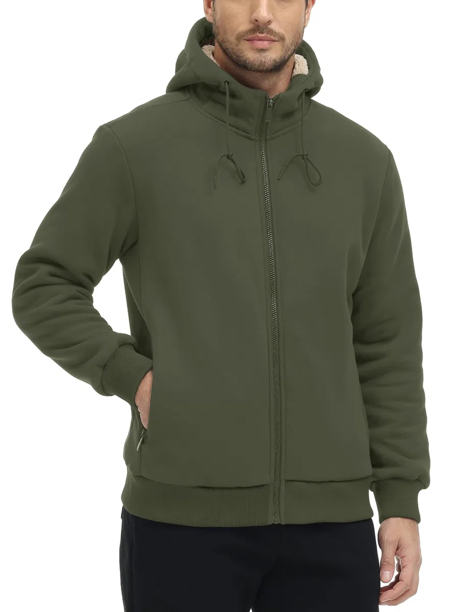 KEFITEVD Hombres Invierno Capucha Chaquetas Cremallera Capucha Sudadera Casuales Prueba Viento Capucha Sudaderas con Bolsillos