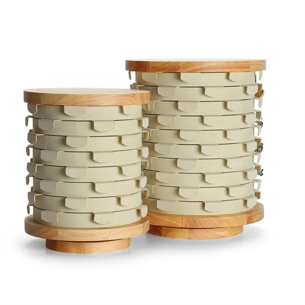 Expositor de Joyas Giratorio de Madera Maciza para Pendientes, Gran Capacidad, Organizador de Almacenamiento (Blanco)