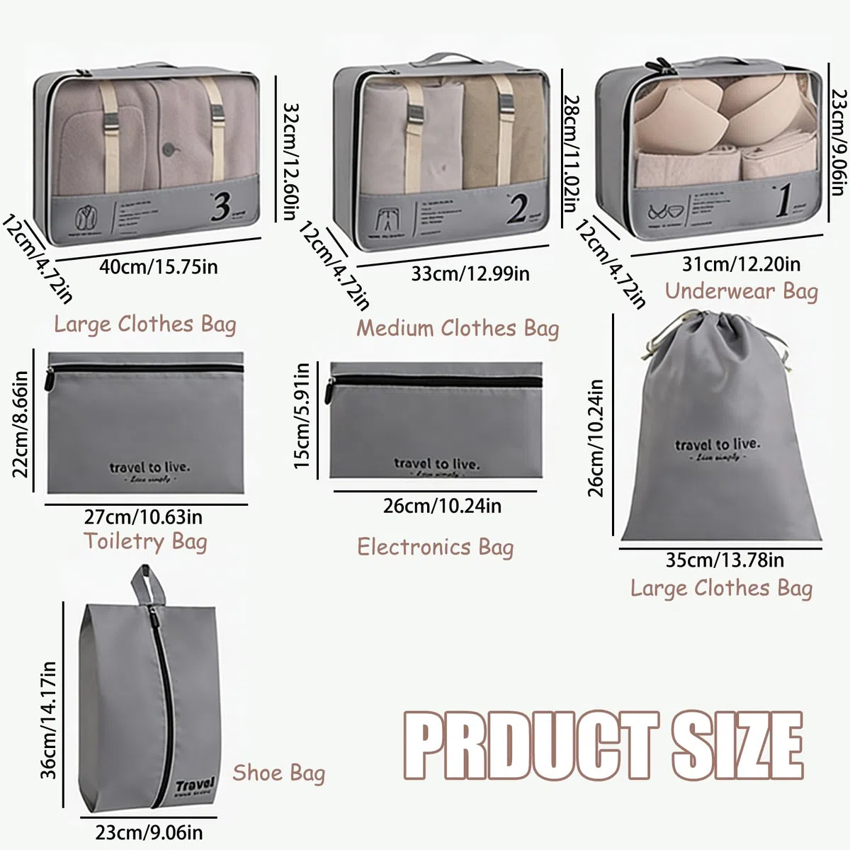 Juego de 7 cubos para maleta, organizadores de equipaje ligeros, accesorios de viaje, organizadores de maleta de compresión y cubos de viaje, para viajes, bolsas de equipaje para ropa