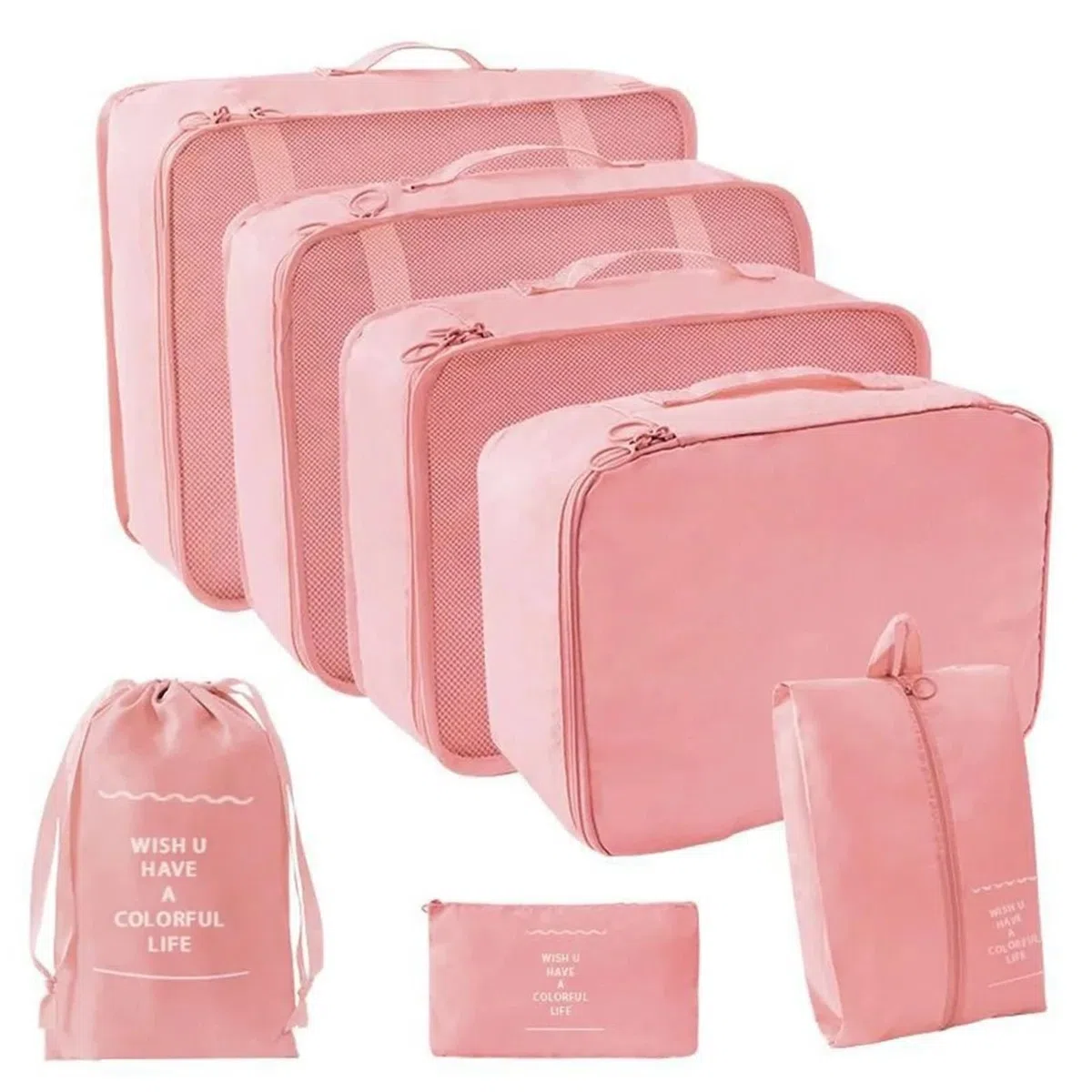Bolsas viaje organizador Juego de organizador viaje 7 Uds., bolsas almacenamiento plegables, maleta con forma cubo for guardarropa, equipaje for ropa y zapatos(Pink)