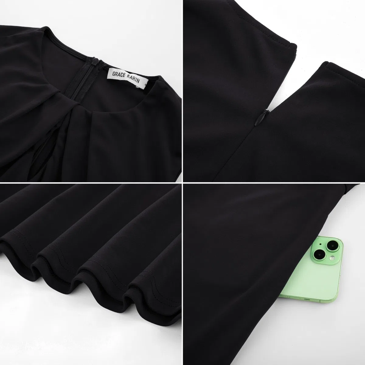 GRACE KARIN Vestido Midi de Cuello Redondo, sin Mangas y Corte en A para Mujer Bolsillos en la Cintura