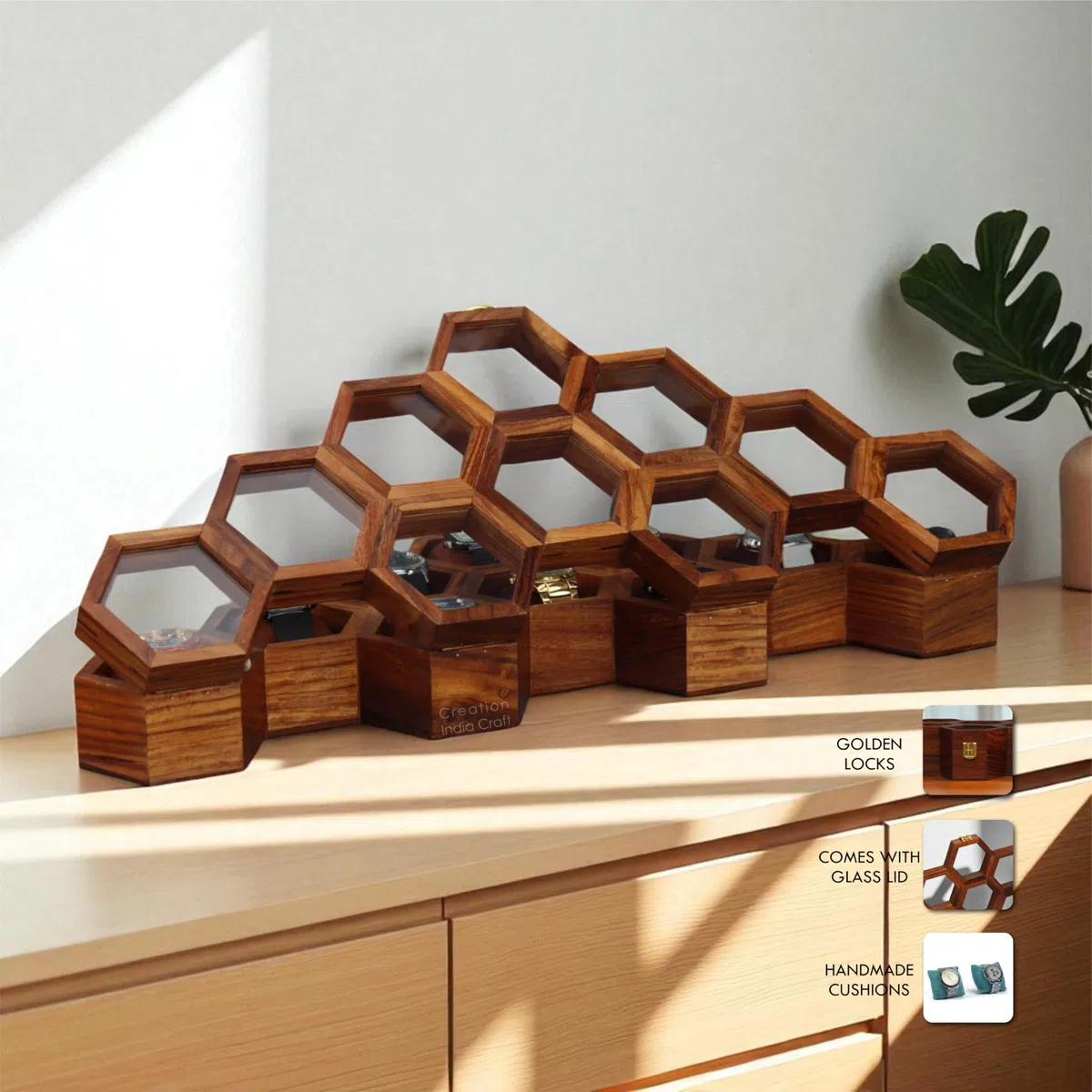 Caja de reloj de madera vintage para relojes, caja de almacenamiento y organizador, caja de joyería para mujer (10 ranuras)