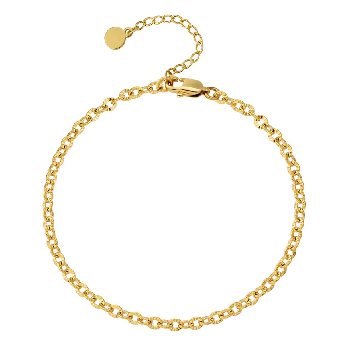 Au585 - Tobilleras de oro blanco para mujer, cadena ovalada de 14 quilates, tobilleras, verano, vacaciones, para mujer, pulsera de abalorios