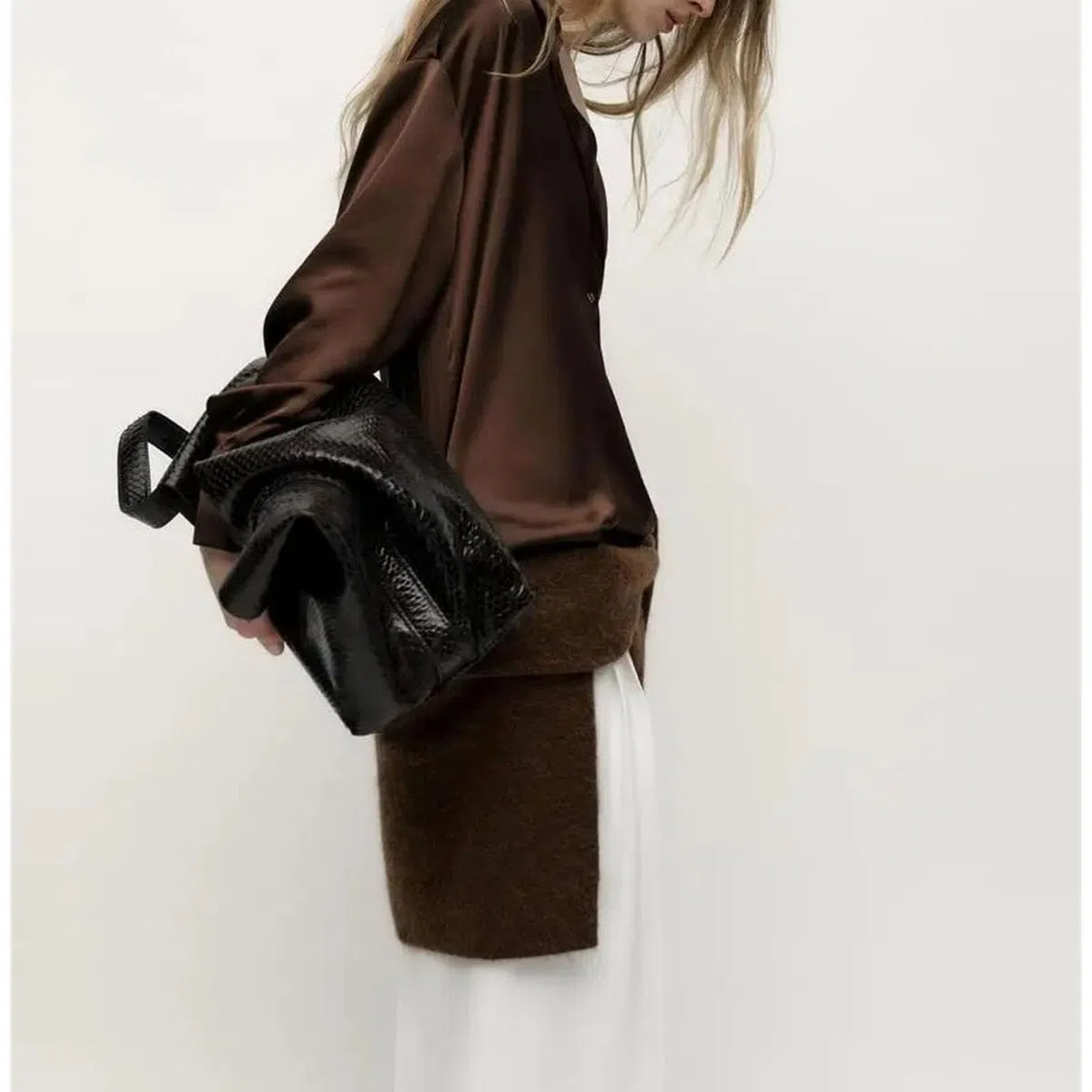 Blusa de satén para mujer, con solapa, manga larga, ajuste holgado, cómoda, suave, para oficina, uso diario