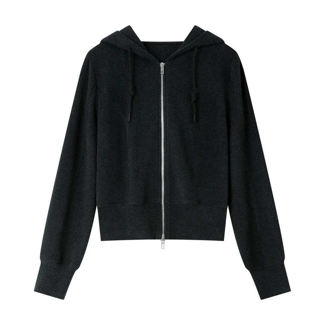 Sudadera con capucha para mujer, de manga larga, con cremallera, simple, holgada