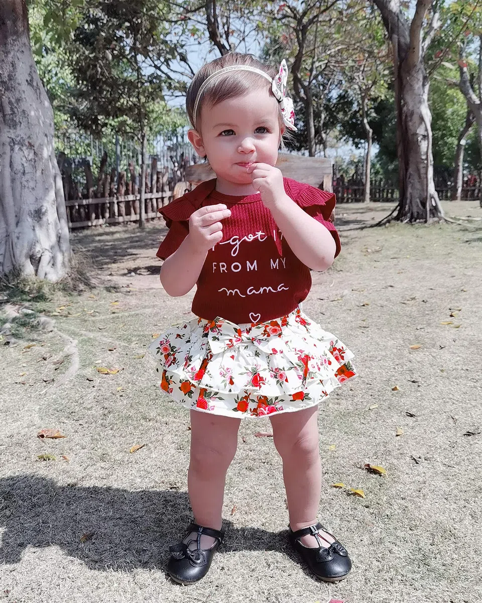 Bebé Recién Nacido Bebé Ropa Mameluco Pantalones Cortos Conjunto Floral Verano Trajes Lindo Bebé Ropa Niña - rojo - 12 -18 meses