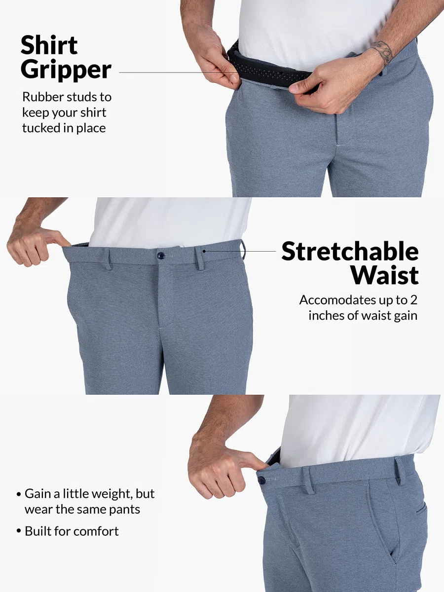 The Pant Project Pantalones casuales elásticos de lujo para hombre | Elegantes pantalones ajustados para hombre para oficina o fiesta | Pantalones de vestir de moda para hombre con cintura expandible
