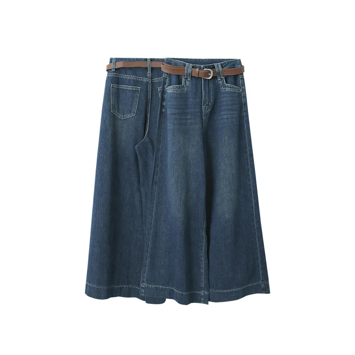 Pantalones Vaqueros de Tiro Alto y Pierna Ancha para Mujer, Holgados y Rectos - Azul ámbar - M