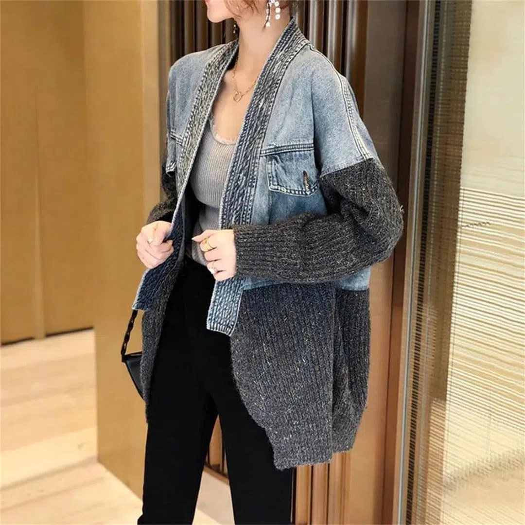 Chaqueta vaquera de punto para mujer, estilo retro, estilo callejero